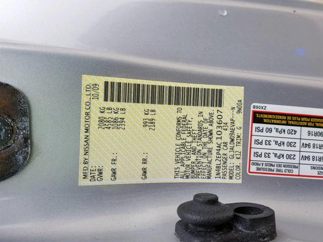 1N4BL2EP4AC103607 - 2010 NISSAN ALTIMA SR SILVER photo 10