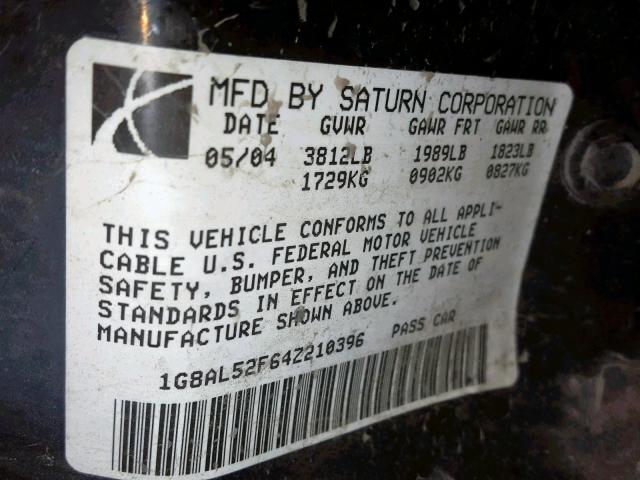 1G8AL52F64Z210396 - 2004 SATURN ION LEVEL GREEN photo 10
