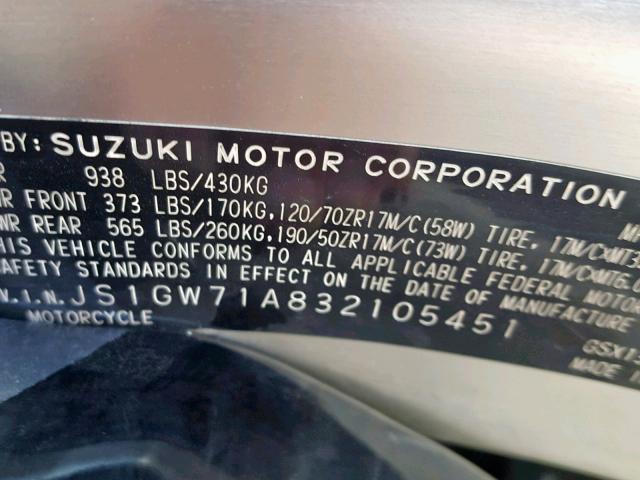 JS1GW71A832105451 - 2003 SUZUKI GSX1300 R BLACK photo 10