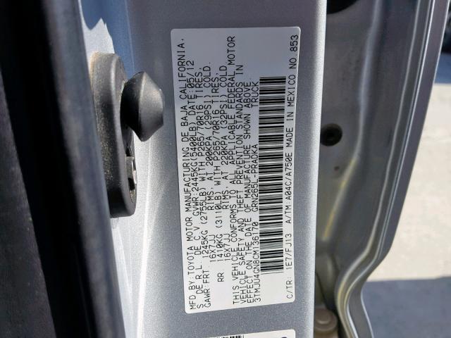 3TMJU4GN8CM136170 - 2012 TOYOTA TACOMA DOU SILVER photo 10