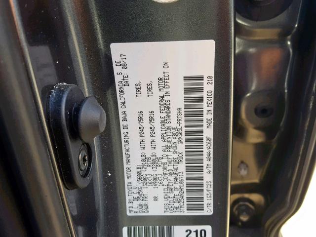 3TMCZ5AN2HM106713 - 2017 TOYOTA TACOMA DOU ნაცრისფერი ფოტო 10