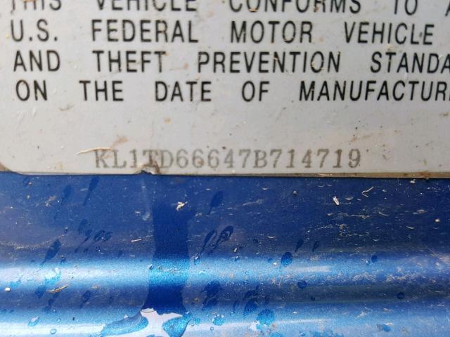 KL1TD66647B714719 - 2007 CHEVROLET AVEO BASE Mavi foto 10