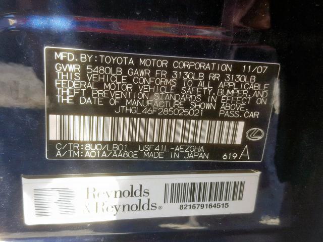 JTHGL46F285025021 - 2008 LEXUS LS 460L BLACK photo 10