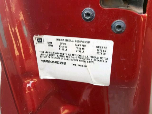 1G6KD54Y5XU733886 - 1999 CADILLAC DEVILLE RED photo 10