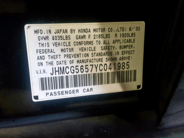 JHMCG5657YC041985 - 2000 HONDA ACCORD EX GREEN photo 10