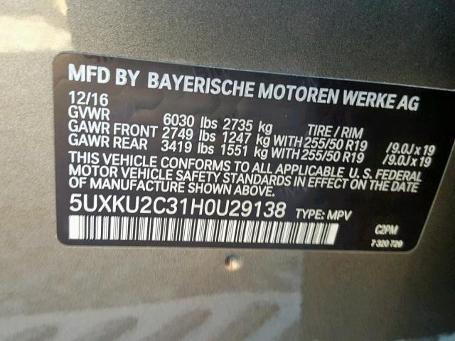 5UXKU2C31H0U29138 - 2017 BMW X6 XDRIVE3 BEIGE photo 10