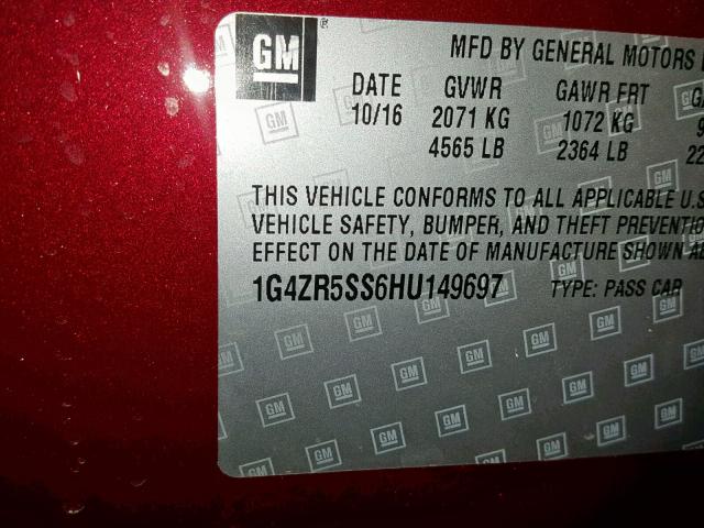 1G4ZR5SS6HU149697 - 2017 BUICK LACROSSE P RED photo 10