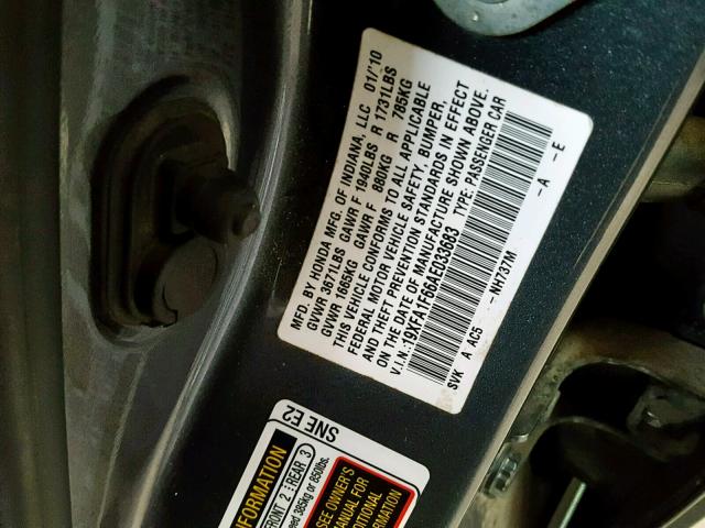 19XFA1F66AE033683 - 2010 HONDA CIVIC LX-S Graphit Foto 10