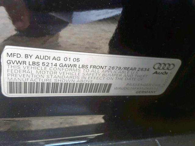 WAUDG74F85N089554 - 2005 AUDI A6 3.2 QUA BLACK photo 10