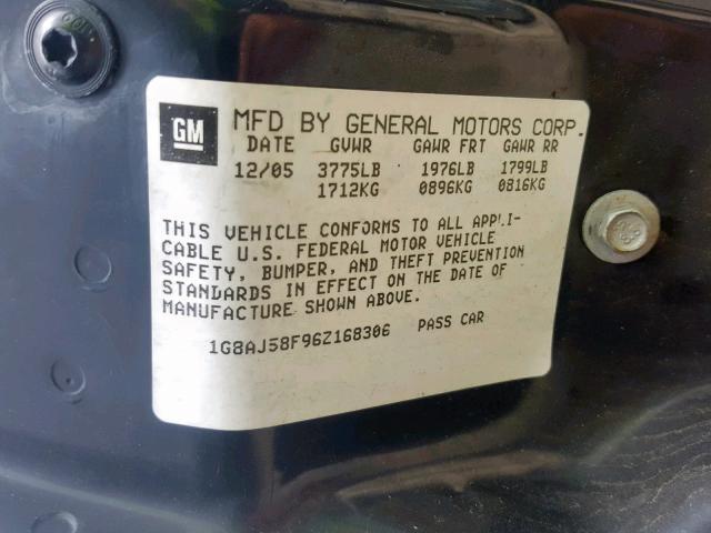 1G8AJ58F96Z168306 - 2006 SATURN ION LEVEL BLACK photo 10