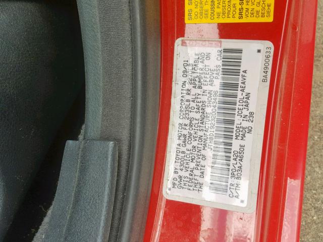 JTHBD192320043496 - 2002 LEXUS IS 300 RED photo 10