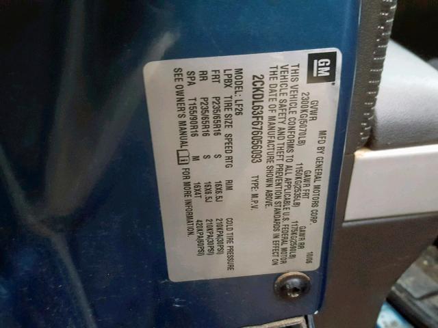 2CKDL63F676056093 - 2007 PONTIAC TORRENT BLUE photo 10