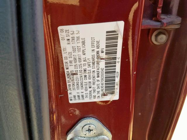 JHLRE48708C050542 - 2008 HONDA CR-V EXL RED photo 10