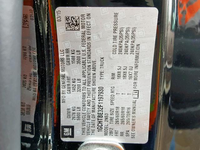 1GCHTBE32F1197930 - 2015 CHEVROLET COLORADO L BLACK photo 10