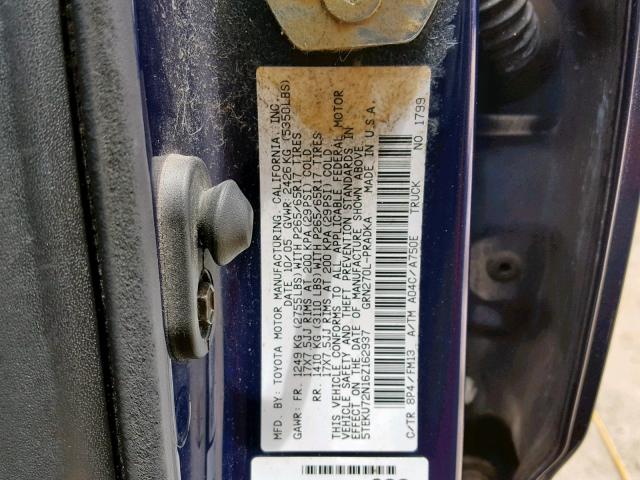 5TEKU72N16Z162937 - 2006 TOYOTA TACOMA DOU BLUE photo 10