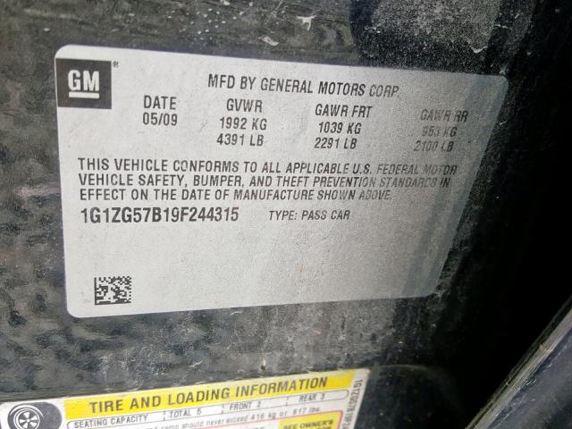 1G1ZG57B19F244315 - 2009 CHEVROLET MALIBU LS CHARCOAL photo 10