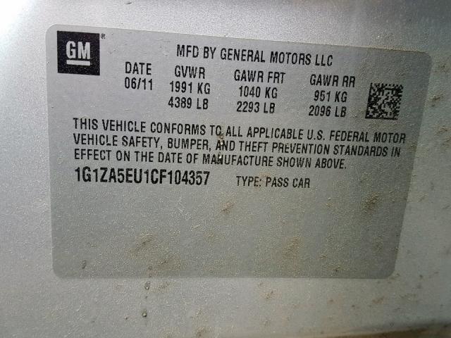 1G1ZA5EU1CF104357 - 2012 CHEVROLET MALIBU LS SILVER photo 10