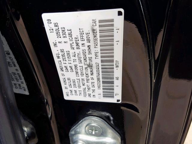 1HGCS2B87AA004047 - 2010 HONDA ACCORD EXL BLACK photo 10