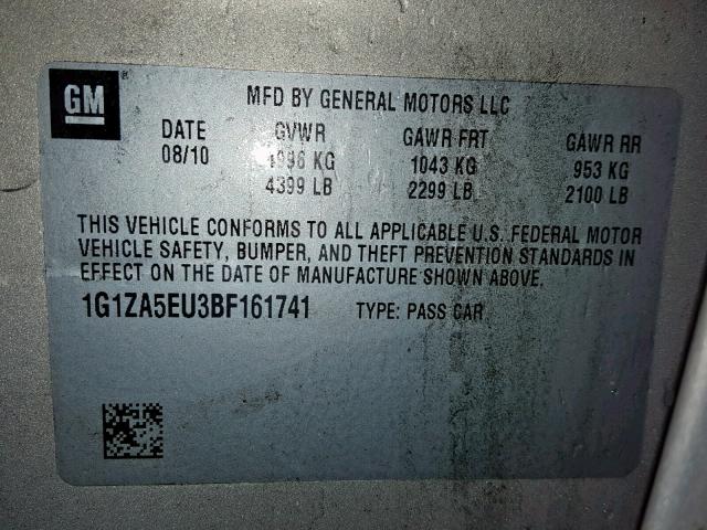 1G1ZA5EU3BF161741 - 2011 CHEVROLET MALIBU LS BEIGE photo 10