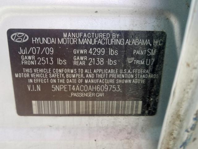 5NPET4AC0AH609753 - 2010 HYUNDAI SONATA GLS  photo 10