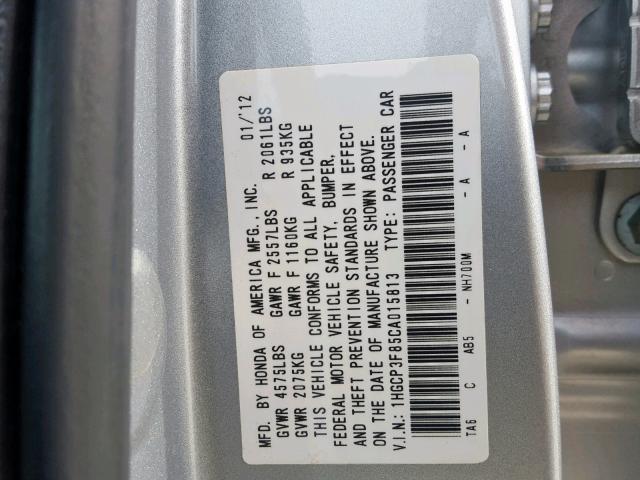 1HGCP3F85CA015813 - 2012 HONDA ACCORD EXL SILVER photo 10