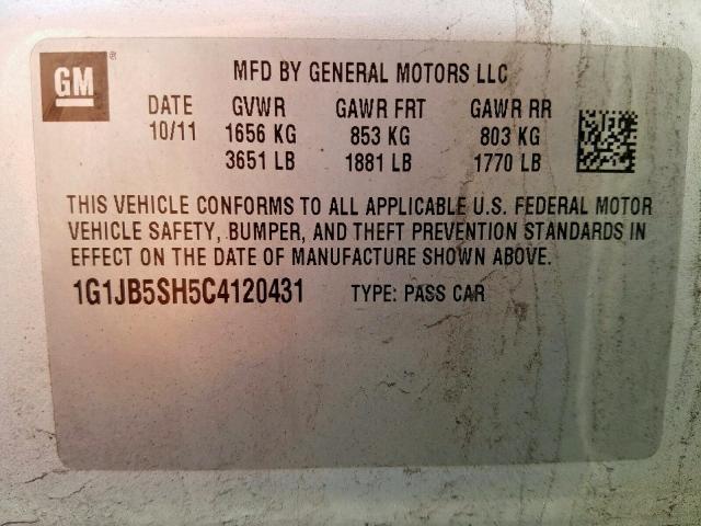 1G1JB5SH5C4120431 - 2012 CHEVROLET SONIC LS  照片 10