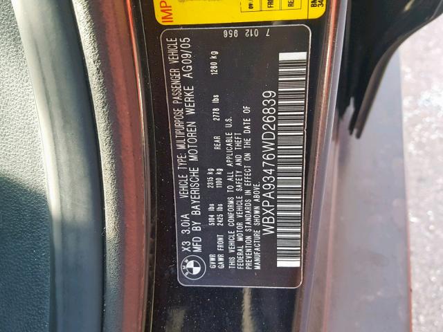 WBXPA93476WD26839 - 2006 BMW X3 3.0I BLACK photo 10