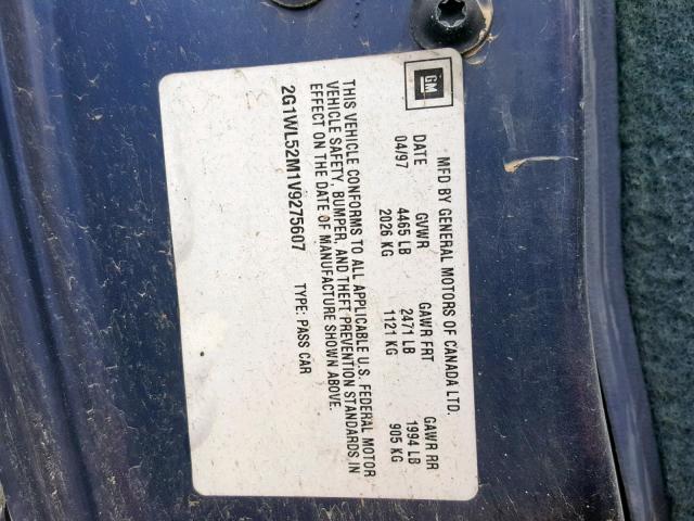 2G1WL52M1V9275607 - 1997 CHEVROLET LUMINA BAS BLUE photo 10