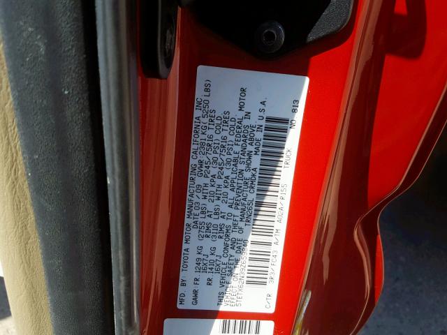 5TETX62N39Z659840 - 2009 TOYOTA TACOMA PRE RED photo 10