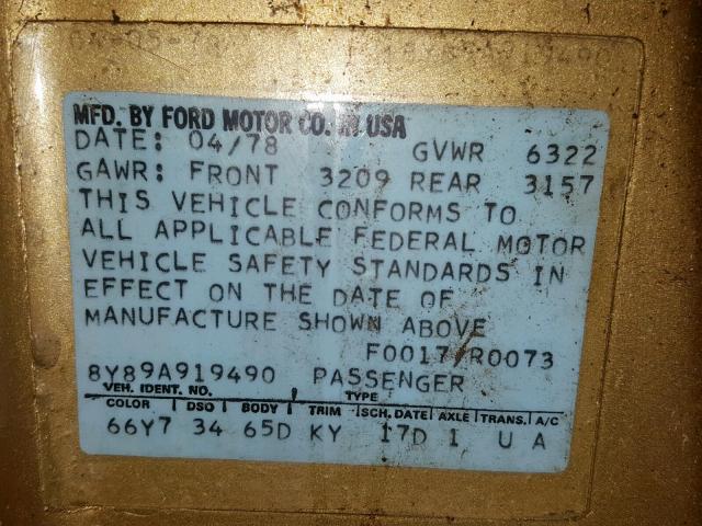 8Y89A919490 - 1972 LINCOLN MARK VII GOLD photo 10