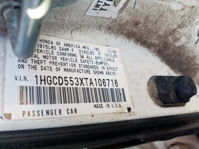 1HGCD553XTA106716 - 1996 HONDA ACCORD LX  photo 10