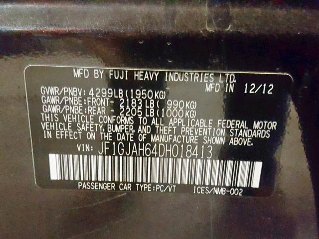 JF1GJAH64DH018413 - 2013 SUBARU IMPREZA LI GRAY photo 10