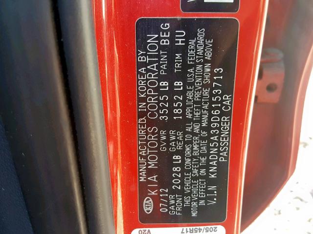 KNADN5A39D6153713 - 2013 KIA RIO EX RED photo 10