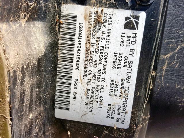 1G8AW14F24Z154826 - 2004 SATURN ION LEVEL GREEN photo 10