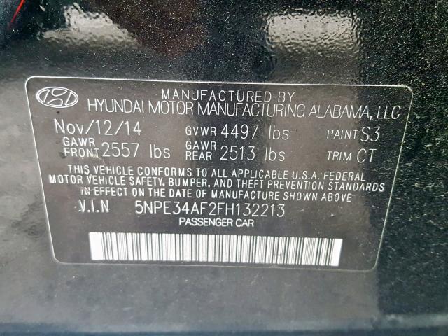 5NPE34AF2FH132213 - 2015 HYUNDAI SONATA SPO BLACK photo 10