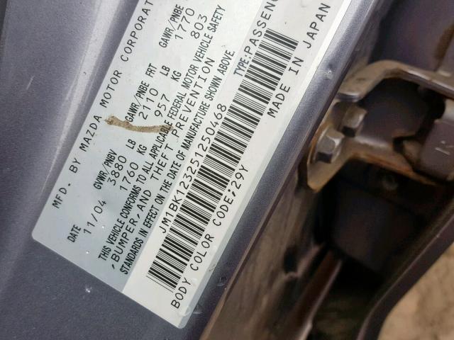 JM1BK123251250468 - 2005 MAZDA 3 S GRAY photo 10