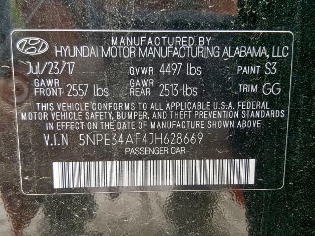 5NPE34AF4JH628669 - 2018 HYUNDAI SONATA SPO BLACK photo 10