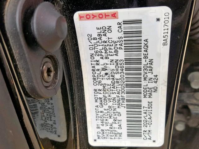 JTHBF30G520034653 - 2002 LEXUS ES 300 BLACK photo 10