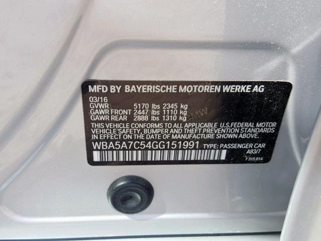 WBA5A7C54GG151991 - 2016 BMW 528 XI SILVER photo 10