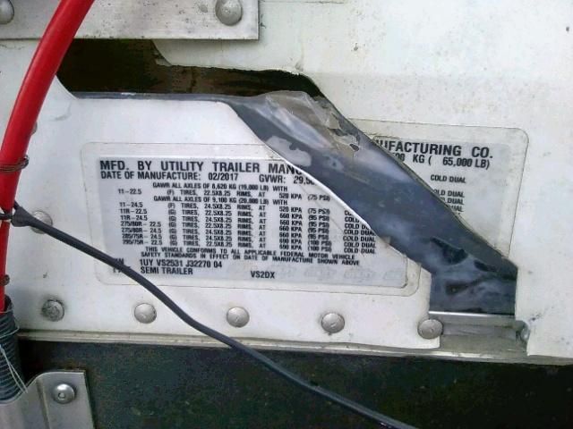 1UYVS2531J3227004 - 2018 UTILITY TRAILER WHITE photo 10