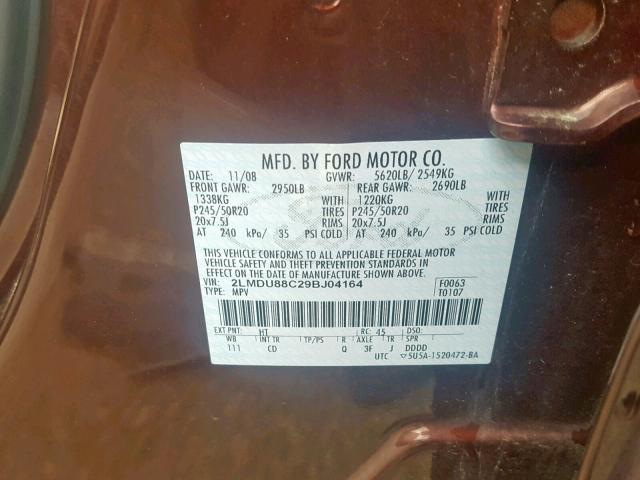 2LMDU88C29BJ04164 - 2009 LINCOLN MKX RED photo 10