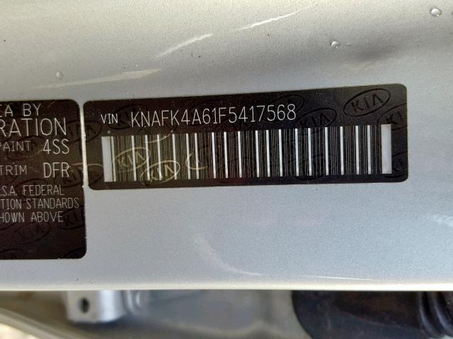 KNAFK4A61F5417568 - 2015 KIA FORTE LX SILVER photo 10