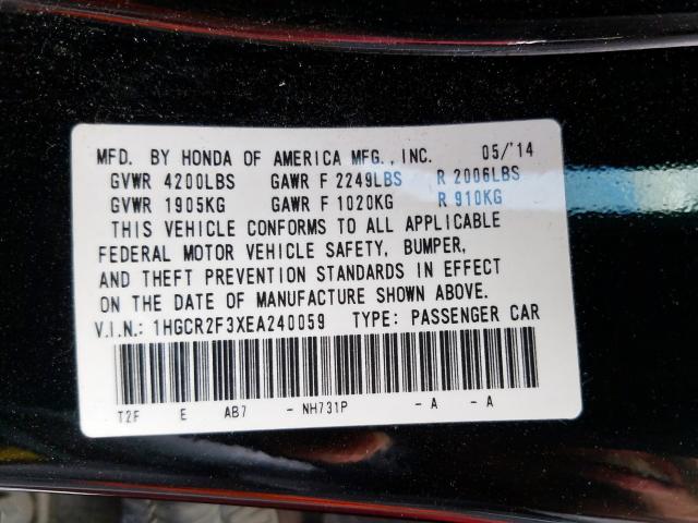 1HGCR2F3XEA240059 - 2014 HONDA ACCORD LX  photo 10