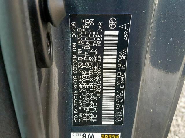 JTKDE167890277448 - 2009 TOYOTA SCION TC GRAY photo 10