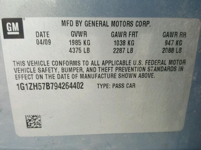 1G1ZH57B794264402 - 2009 CHEVROLET MALIBU 1LT 灰色 照片 10