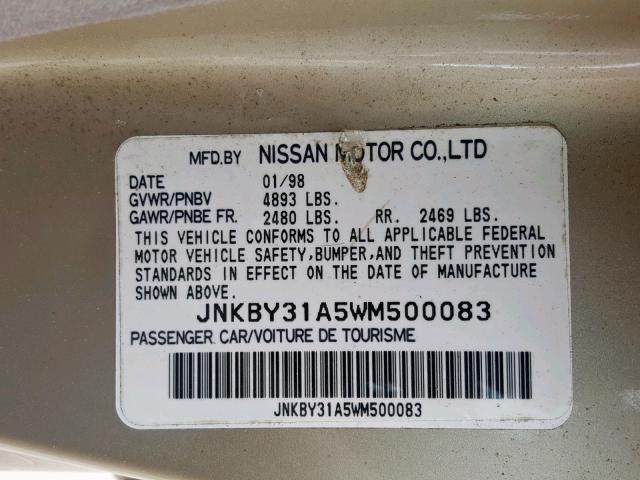 JNKBY31A5WM500083 - 1998 INFINITI Q45 BASE GOLD photo 10