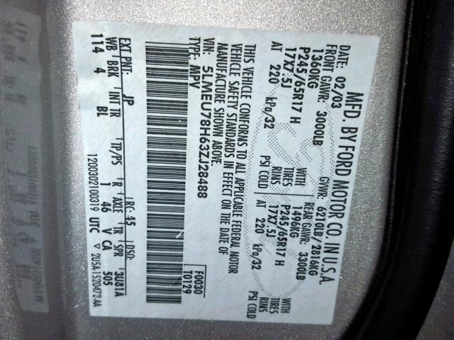 5LMEU78H63ZJ28488 - 2003 LINCOLN AVIATOR Gümüş foto 10