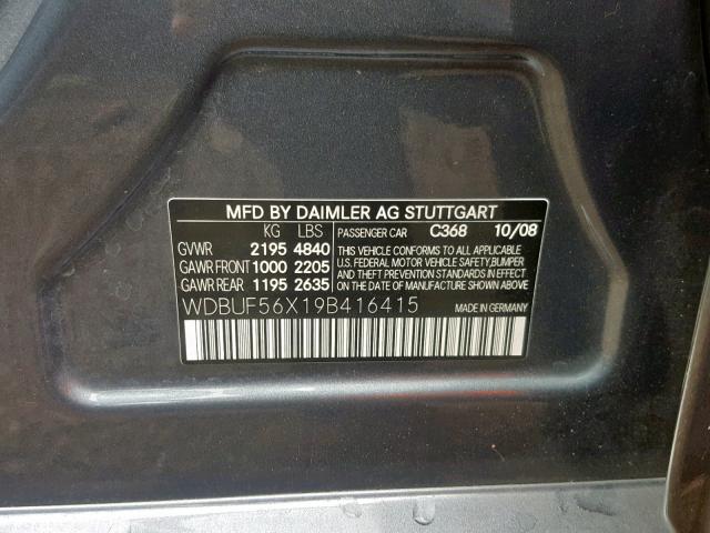 WDBUF56X19B416415 - 2009 MERCEDES-BENZ E 350 GRAY photo 10