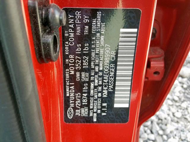 KMHCT4AE0GU989907 - 2016 HYUNDAI ACCENT SE RED photo 10