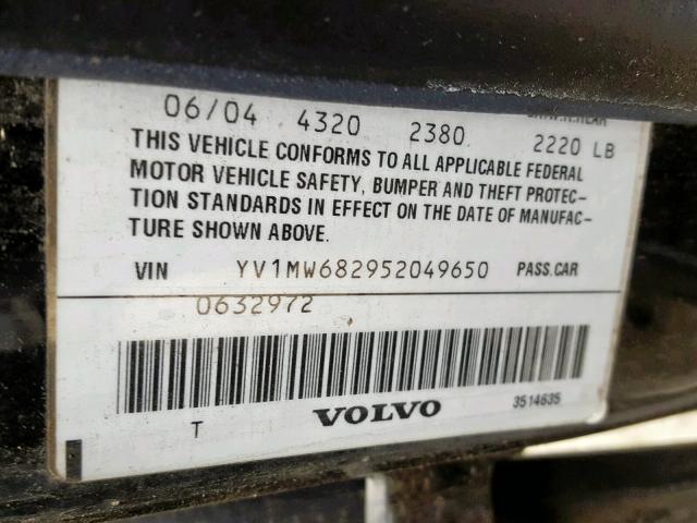 YV1MW682952049650 - 2005 VOLVO V50 T5 BLACK photo 10